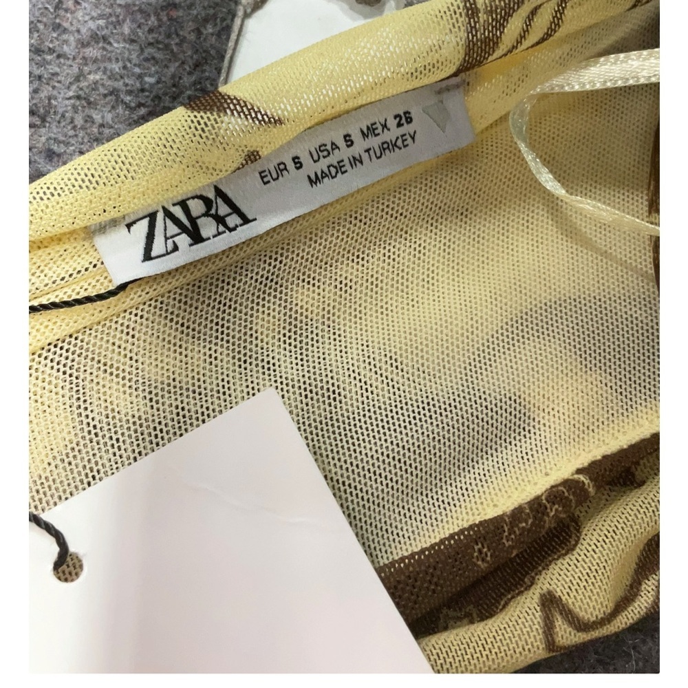 Zara Mesh Cutout Brown Floral Tulle Bodycon Blogger Favorite Women’s Small NWT - Picture 8 of 10